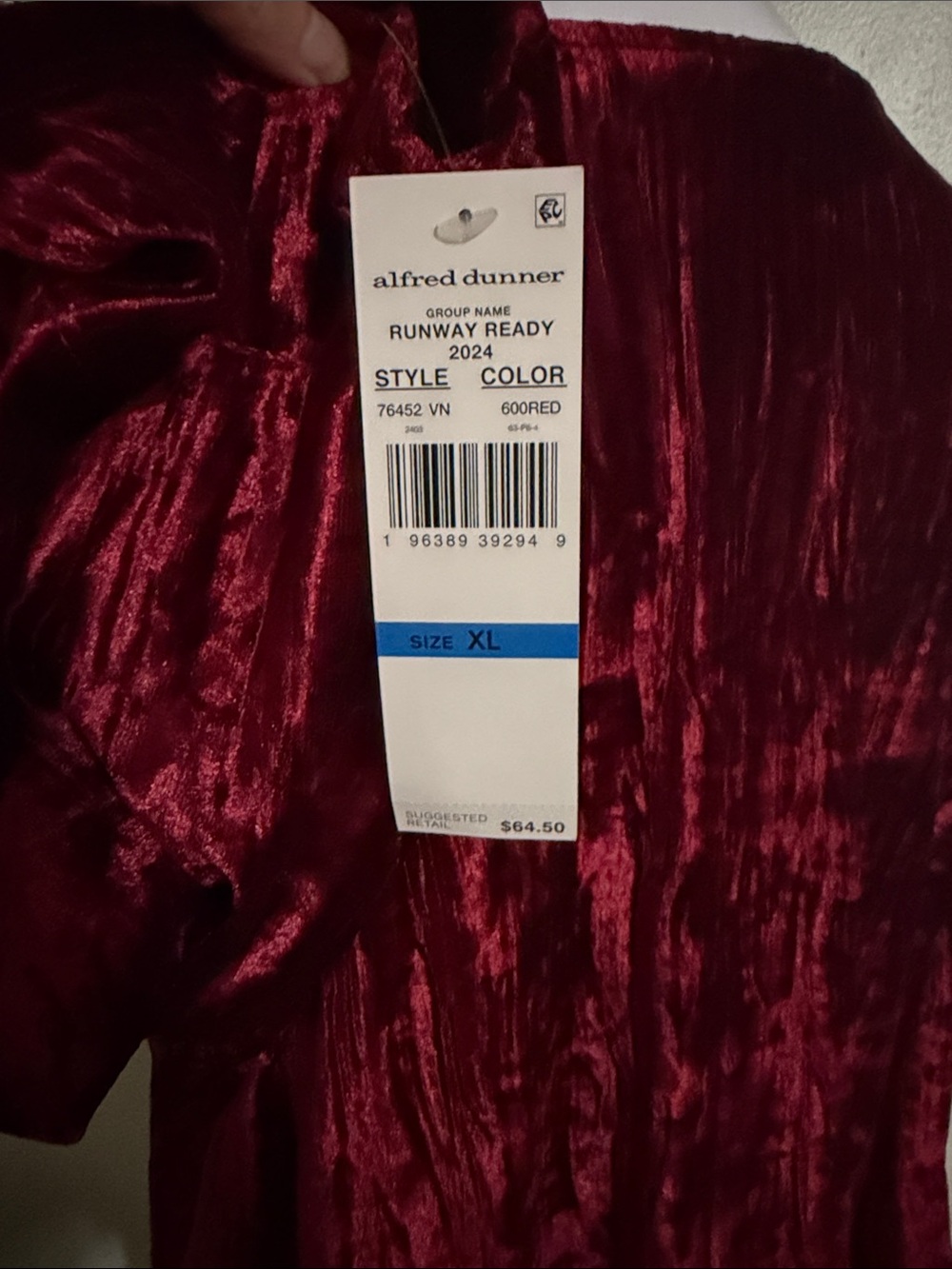 Alfred Dunner Crushed Velvet Tunic Top - Wine - Picture 6 of 7